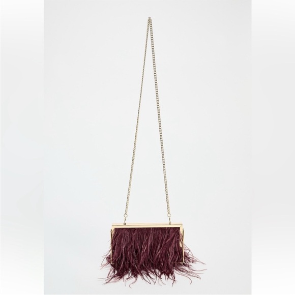 Zara Gold and Burgundy Feather Clutch - Picture 6 of 11